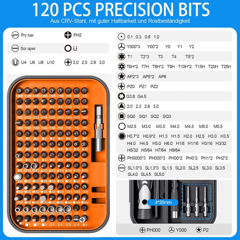 Precision Screwdriver Set, 132 in 1 Small Screwdriver Set with 120 Bits, Tri-Wing, Hex, Torx, for Electronics Item, Craftsman, MacBook, Phone, PS4, Game Console, Watch, Eyeglasses, Xbox, DIY
