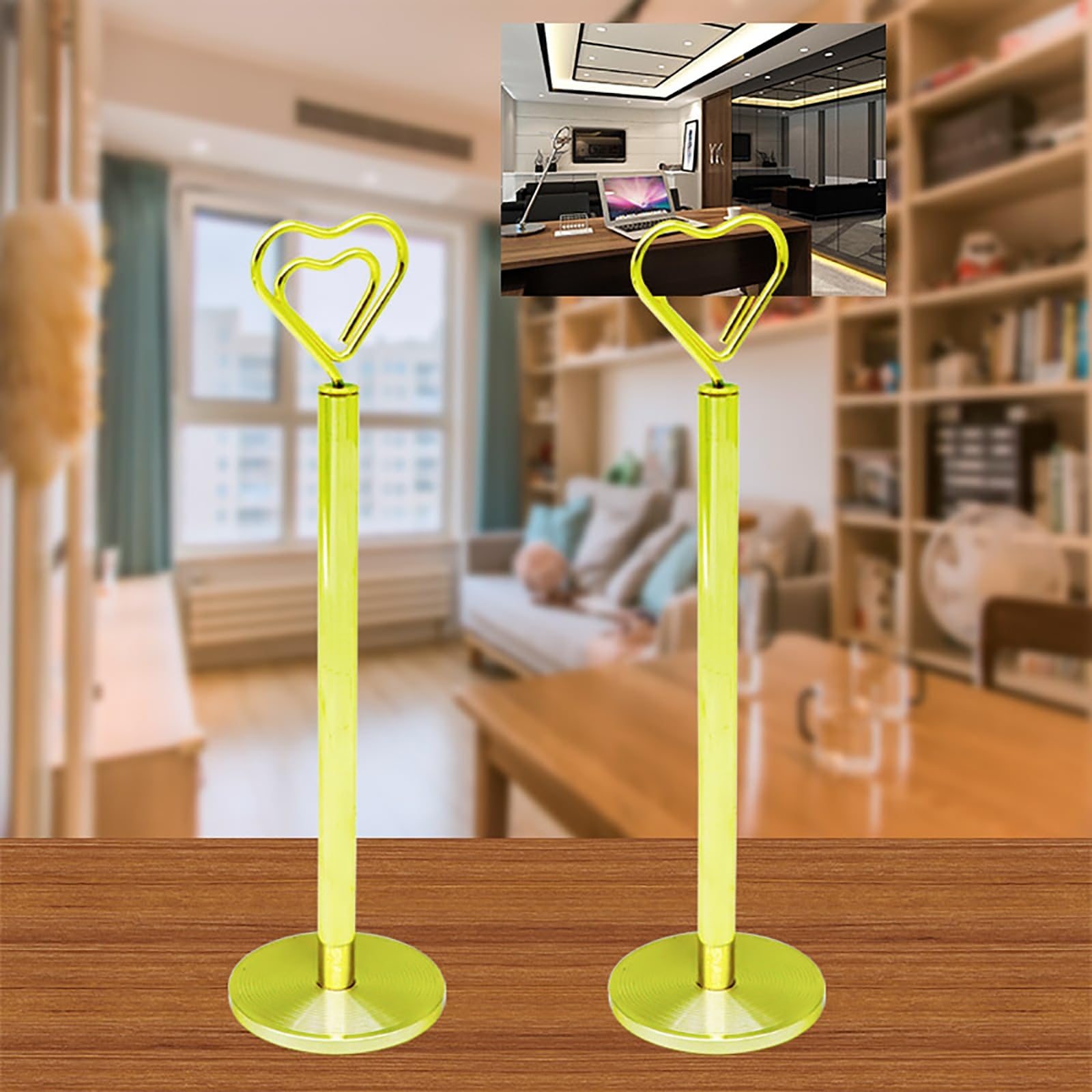 Tischnummernhalter, Metall-Notizclip, vertikal, mit Liebesherz, Abnehmbarer Halter, Fotoclip for Hochzeitsfeier(25cm)