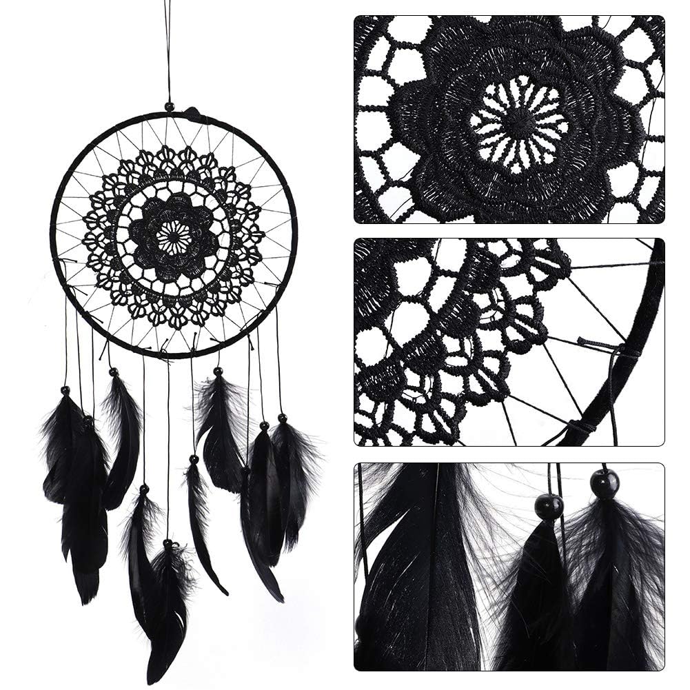 Dreamcatcher Noir Plumes Ornement Murale Décoration Chambre