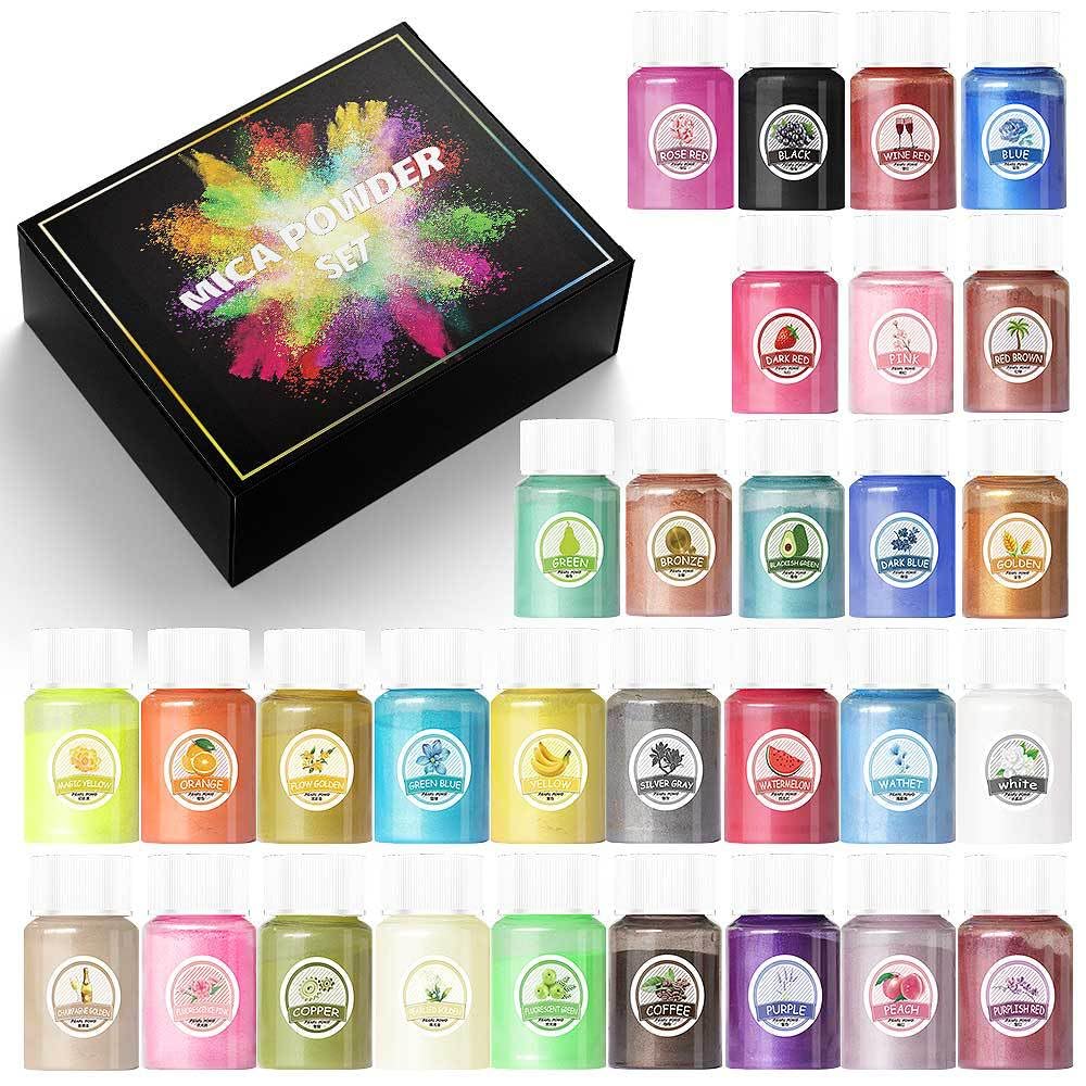 24 sztuk Glow Pigment Powder Mica Pearlescent Color Flake Żywica epoksydowa Jasny proszek Skin Safe Nail Long Lasting Self Glowing Dye dla DIY Nail Art Rocks i Theme Party Oryginalny zestaw