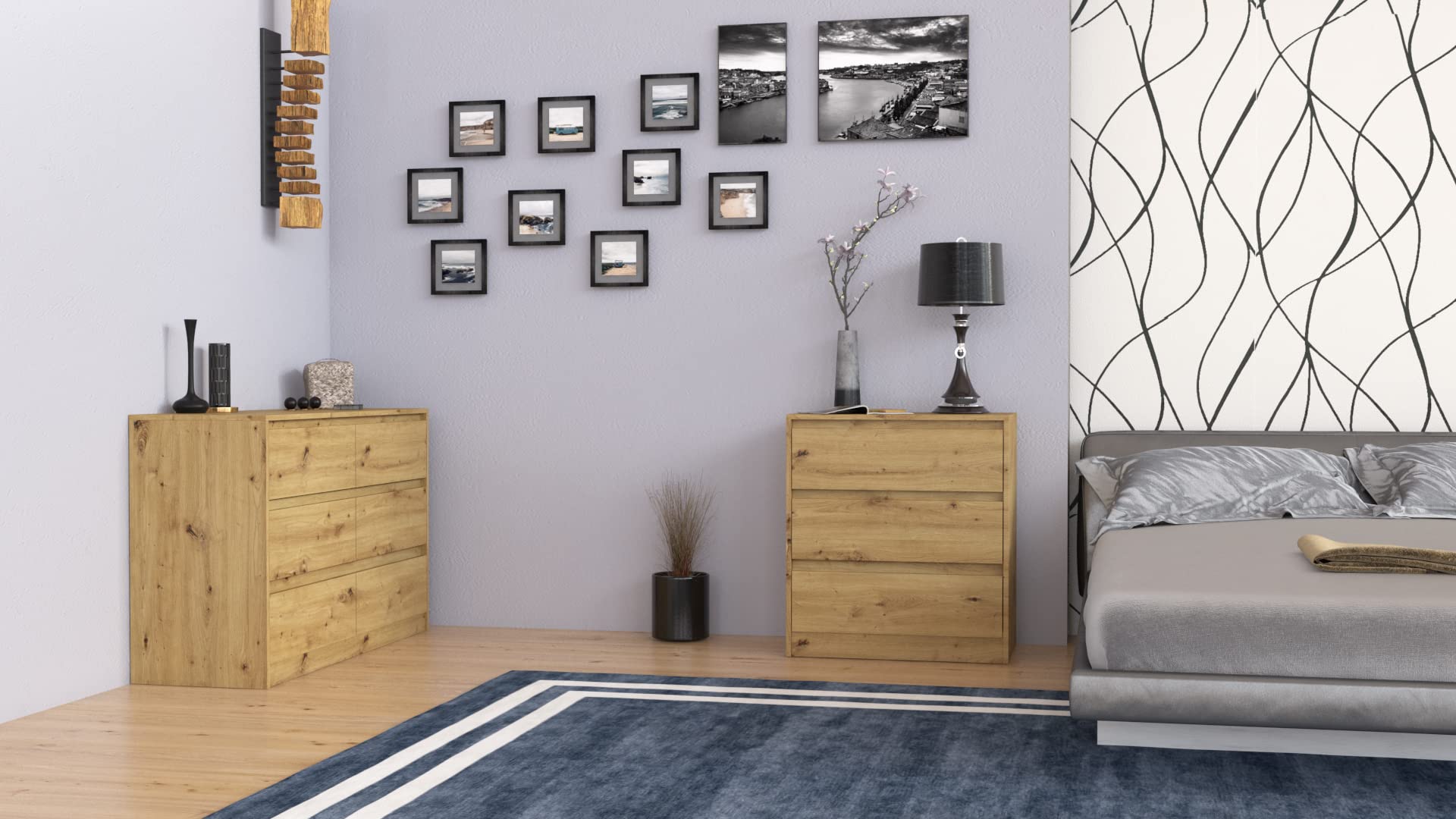CDF Cassettiera Grande con 6 Cassetti Comò Largo Moderno Mobile per Soggiorno e Camera da Letto Design Senza Maniglie Legno Robusto 120x40x73,5 cm - Rovere Artisan