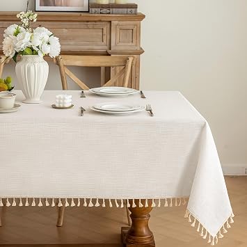 JIALE Cream Tablecloth Square 55 Inch, Linen Look