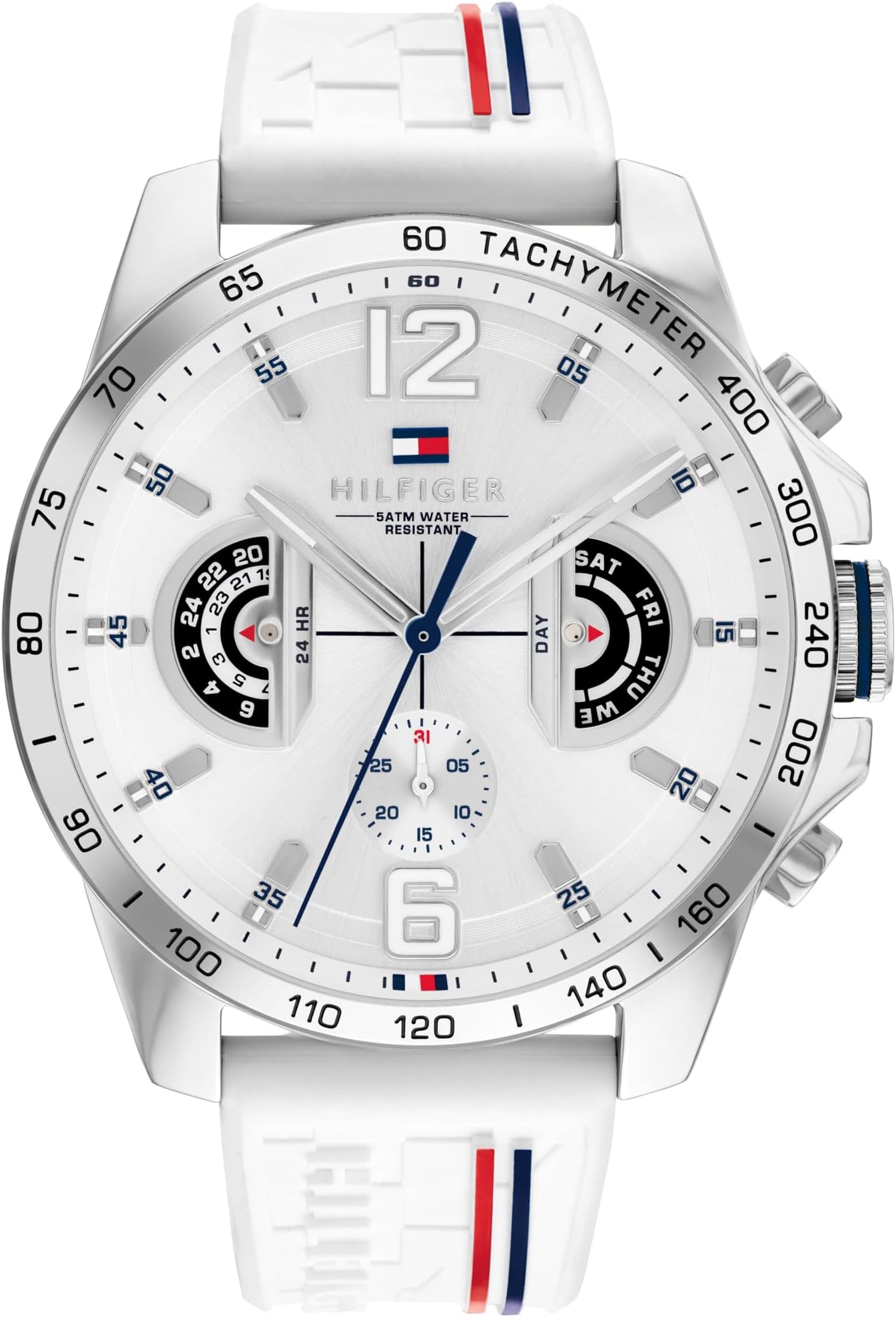 Tommy Hilfiger Men's Analogue Quartz Watch with Silicone Strap 1710676, White, Strap.