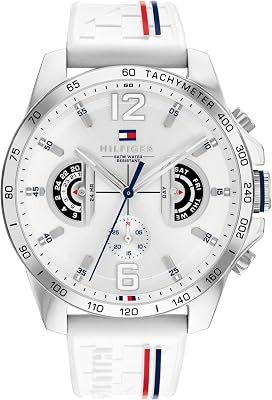 Tommy Hilfiger Reloj Analógico Multifuncional de Cuarzo para Hombres con Correa de Silicona, Acero Inoxidable o Cuero, Subesferas para Día y Fecha, Resistente al Agua hasta 5ATM.