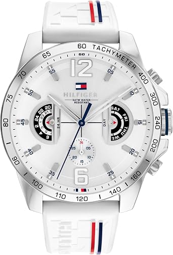 Tommy Hilfiger Analogue Multifunction Quartz Watch for Men with Silicone, Stainless Steel or Leather Bracelet, Day & Date Sub-Dials, 5ATM Water Resistant