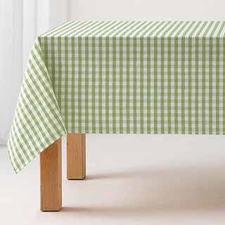GAMUSI Mantel Antimanchas Tacto Tela Rectangular Cuadro Vichy, algodón Impermeable, 140x240 cm Color Verde Claro