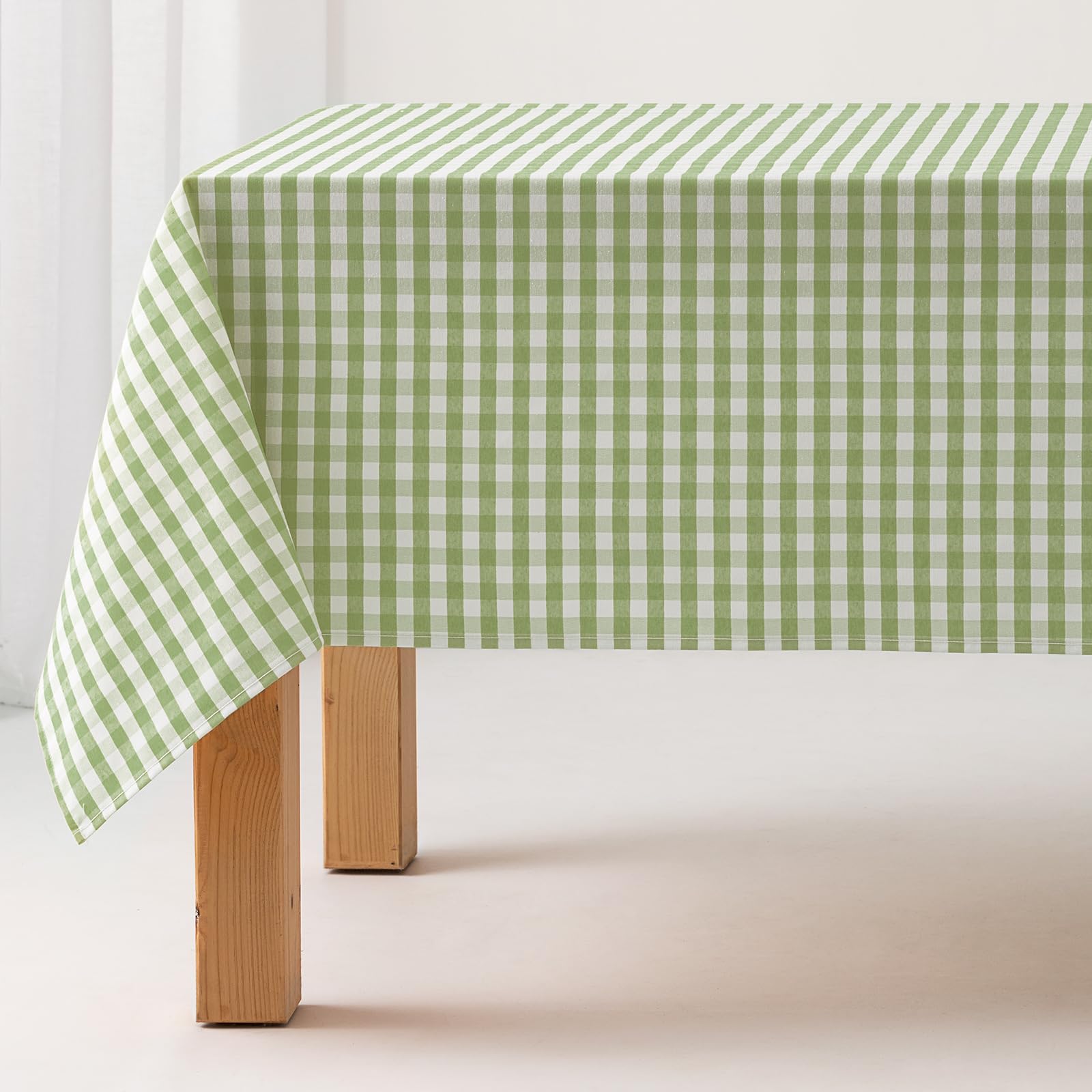 GAMUSI Stain Resistant Rectangular Fabric Tablecloth Vichy Chequered Waterproof Cotton 140 x 100 cm Light Green