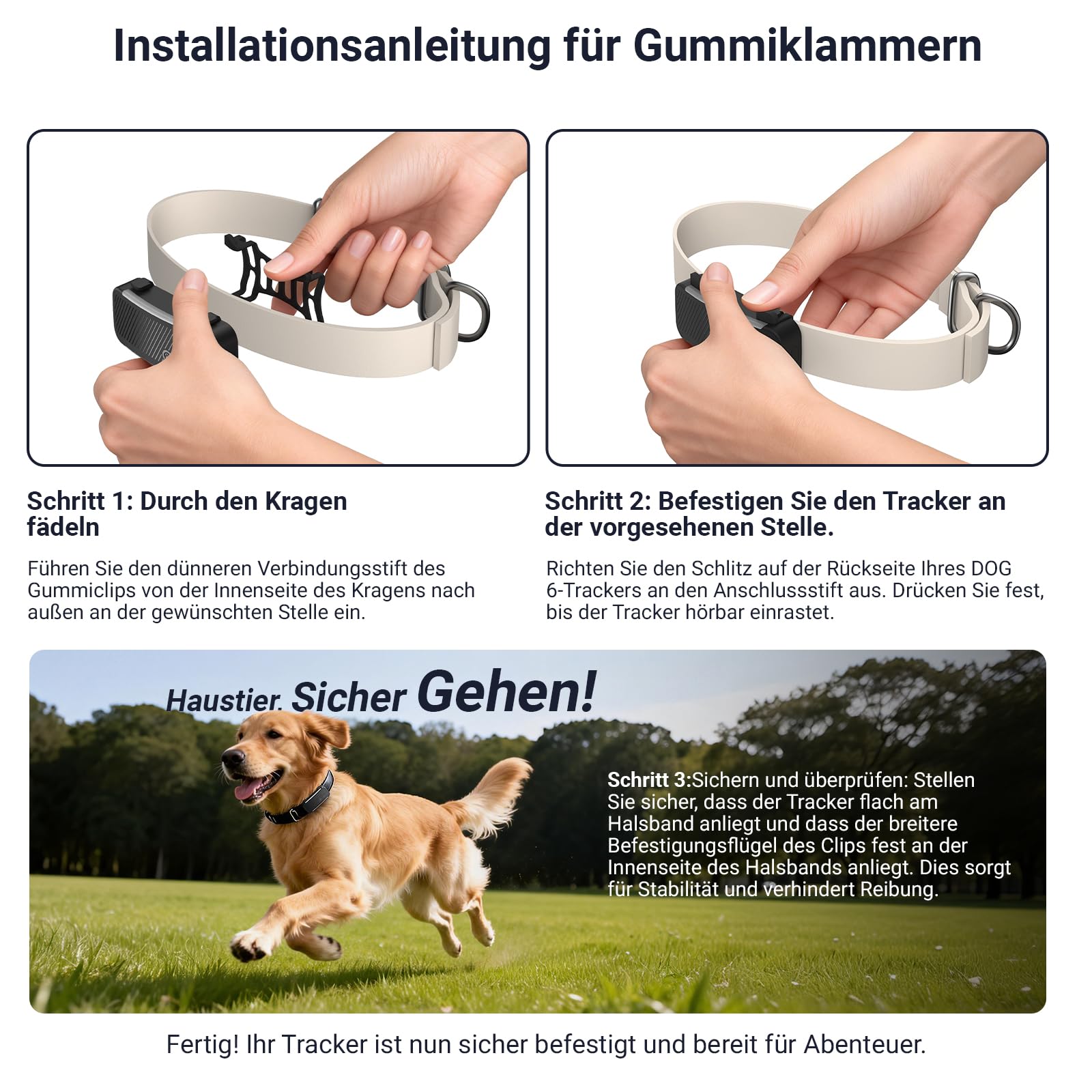 Gummiklammerhalterung für Haustier-Tracker Kompatibel mit Tracti Smart Dog 6 GPS Aktivitätstracking Hund Ersatz-Halsband-Gummiklammern – 4 STK (Schwarz) - 5