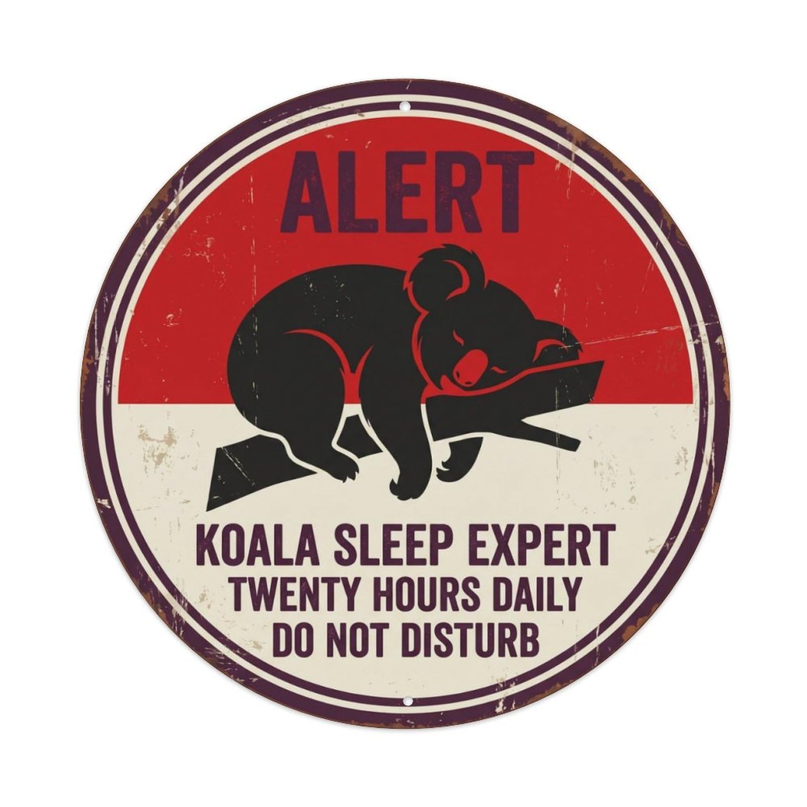Fqcyn Style Lazy Koala Sleep Champion Metal Tin Sign Plaque Wall Decor For Cafe, Club Bar, Office, Home Garden Round Metal Poster 8X8inch