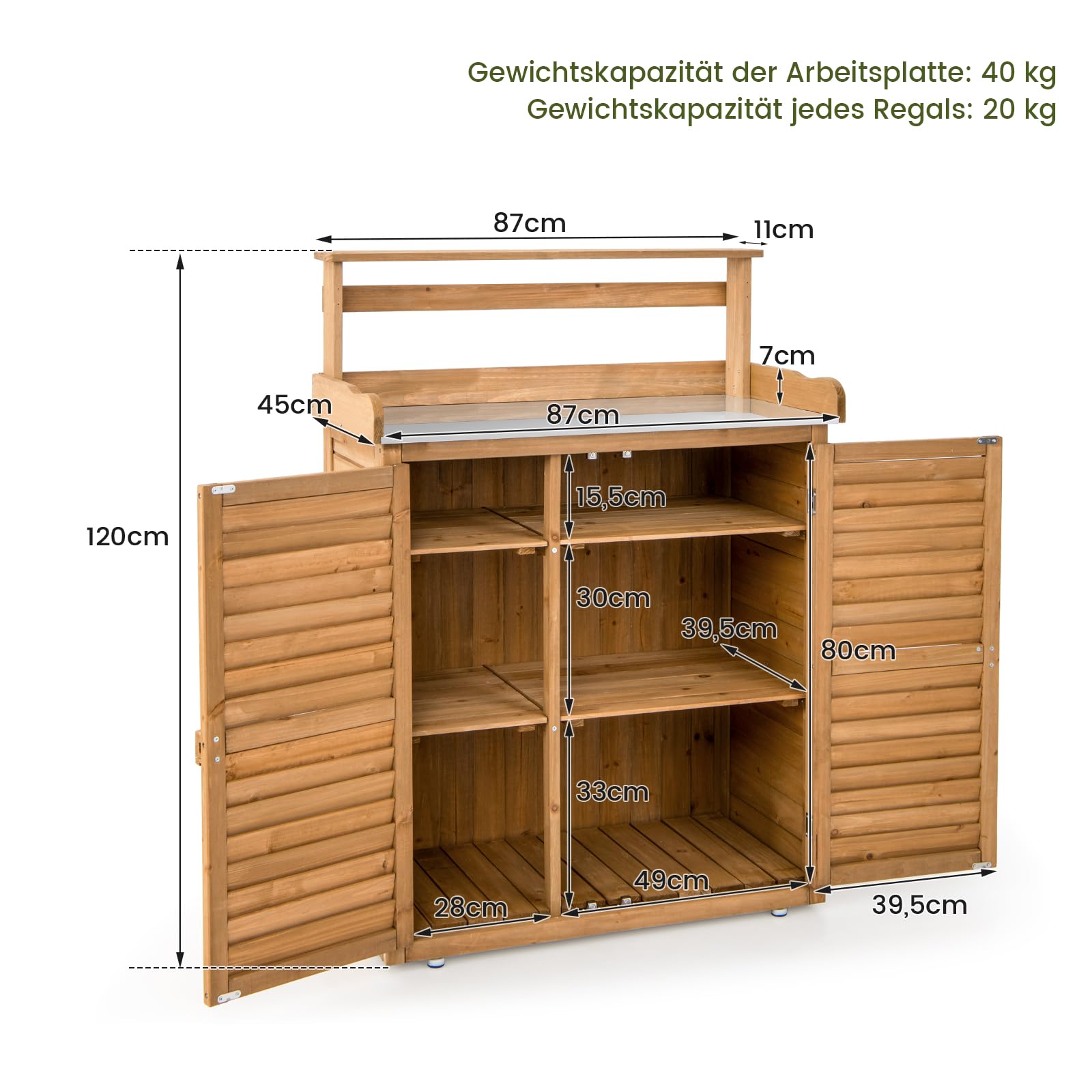 GOPLUS Pflanztisch mit Unterschrank, Gärtnertisch Outdoor mit Stauraum (87 x 45 x 120 cm-Natur)