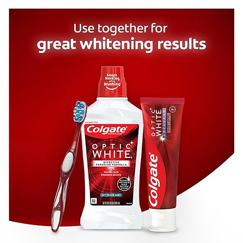 Miniatura 10 de Colgate Enjuague bucal blanqueador óptico blanco con peróxido de hidrógeno, sin alcohol, menta fresca helada, 16 onzas líquidas (paquete de 6)