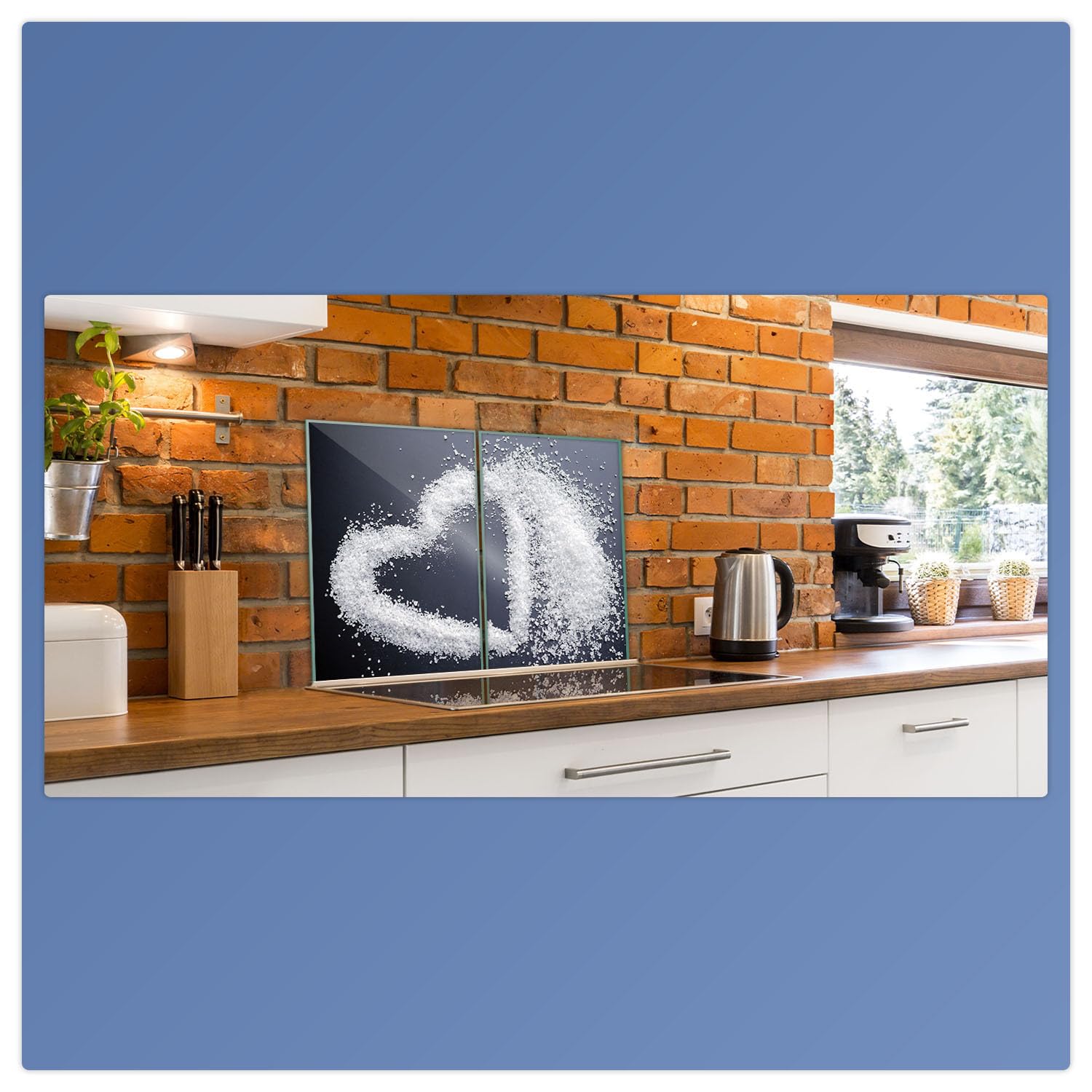 Herdabdeckplatte Abdeckung Ceranfeld Abdeckplatte Schneidebrett 2-Teilig 80x52 Herz Saltz Schwarz- Weiss Spritzschutz Glasplatte Ceranfeldabdeckung Herdschutz Sicherheitsglas Glasschneidebrett 2x40x52