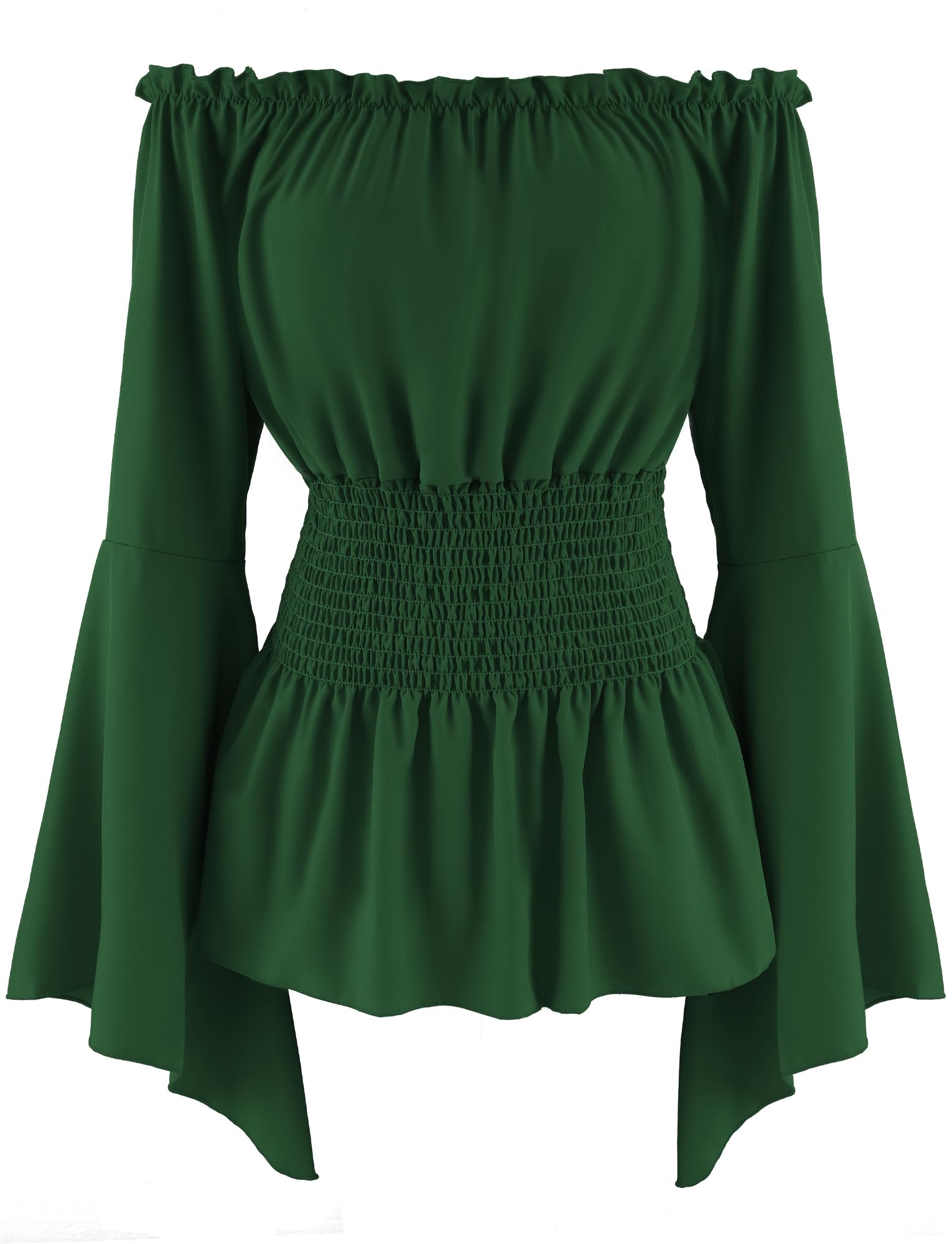 SEAUR Ladies Renaissance Medieval Tops Bell Sleeve Traditional Costume Blouse Off Shoulder Viking Pirate Top Stage Performance Green 2XL