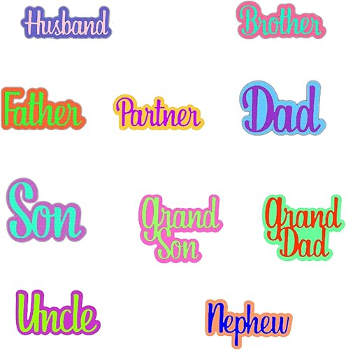 Troqueles de palabras para hacer tarjetas, padre, hermano, hijo, papá, marido, pareja, nieto, abuelo, sobrino, sobrino, tío, alfabeto, tío,