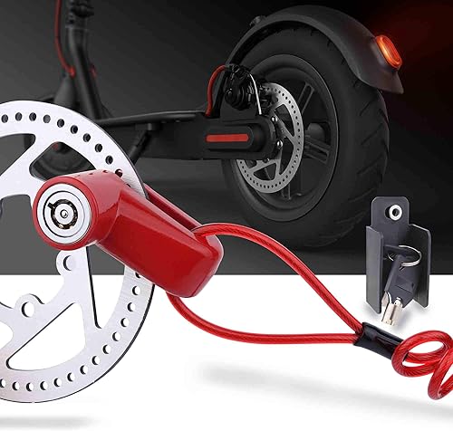 TOMALL Cerradura de freno de disco rojo antirrobo de alambre de acero para Xiaomi Mijia M365 para motocicleta con cuerda de recordatorio