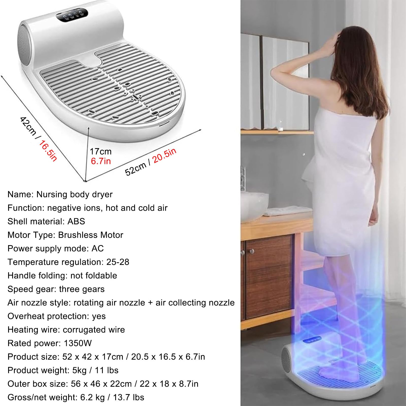 Secador de cuerpo completo, impermeable para baño y gimnasio con control de panel táctil para un secado eficiente después de la ducha