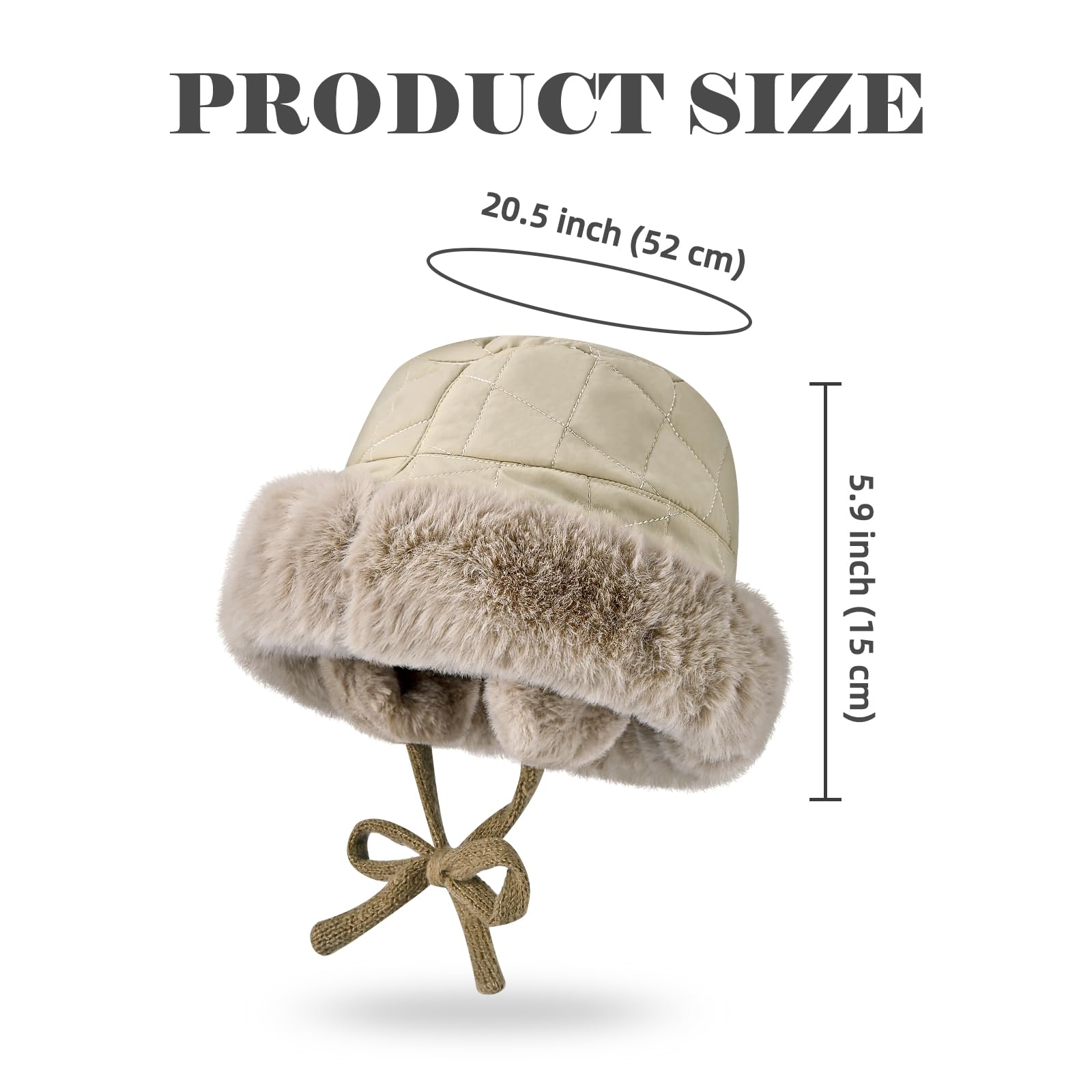 Yonchic Soft Faux Fur Plush Bucket Hat with Ear-Flaps for Women Men, Waterproof Adjustable Fisherman Hat with Fleece Lining (Beige)