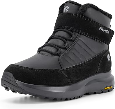 FitVille Wide Width Mens Winter Boots Fur Lined Extra Wide Snow Boot Lightweight Non Slip Outdoor Mens Diabetic Shoes for Flat Feet