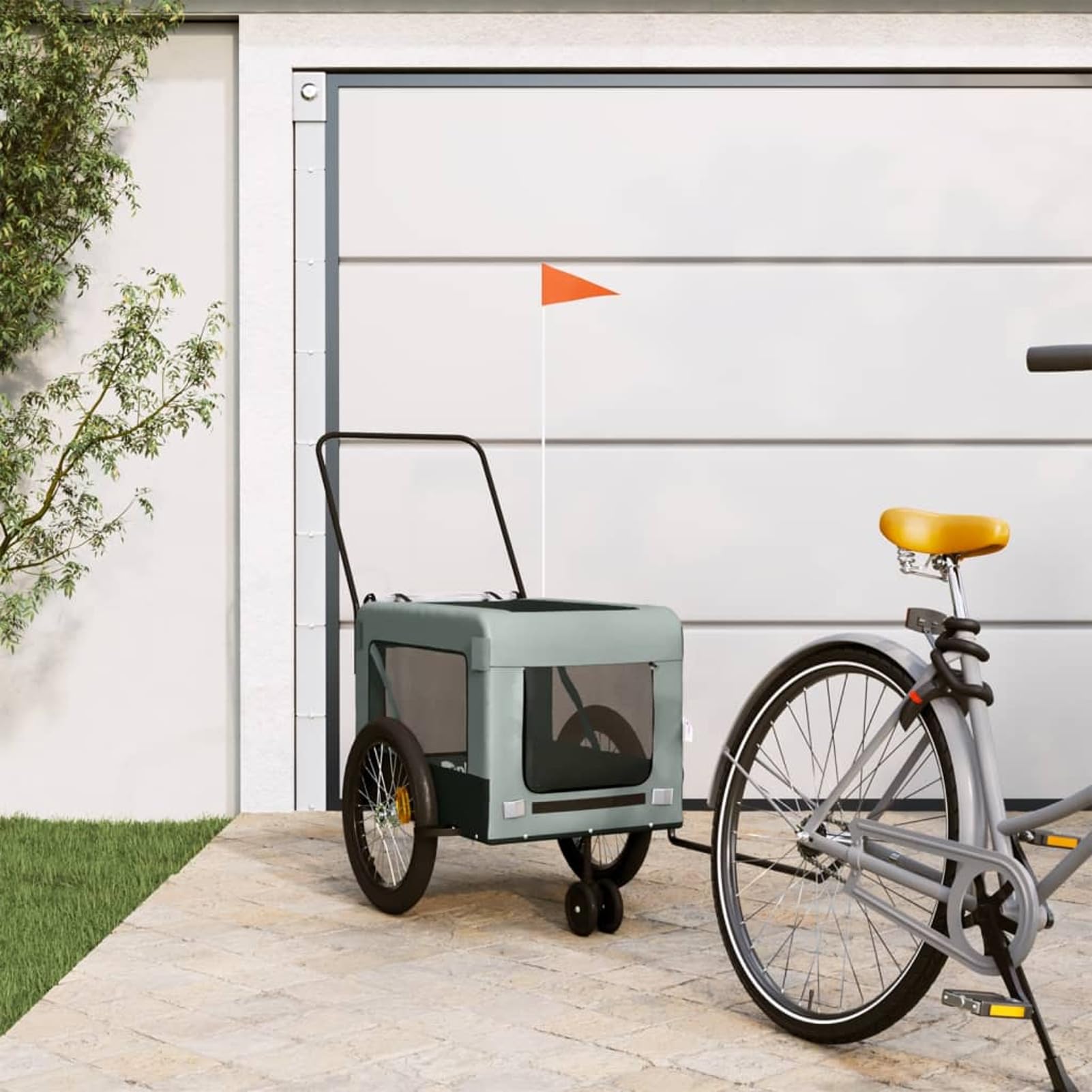 Vopese Bike Trailer for Dog, Pet Carrier Bicycle Wagon with Safety Flag, Grey Black Oxford Fabric and Iron Frame Dog Bike Trailer for Small Medium Pets