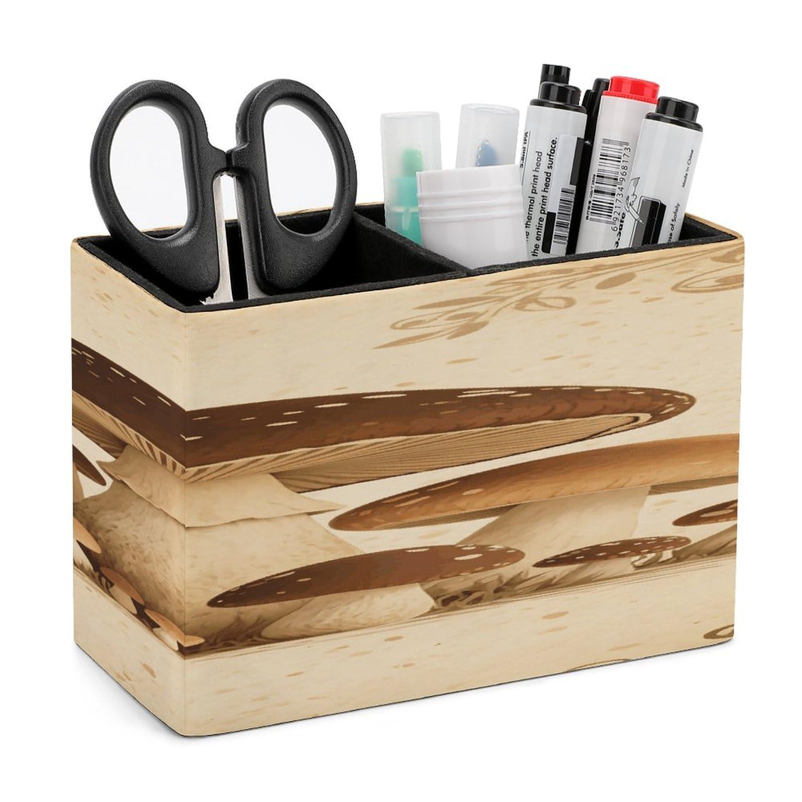 VstaDank Vintage Mushroom Pen Holder Double Compartments Pen Cup Fashion Makeup Brush Holders Leather Pencil Holder for Work Locker Accessories Modern Pencil Cup for Desk Organizer