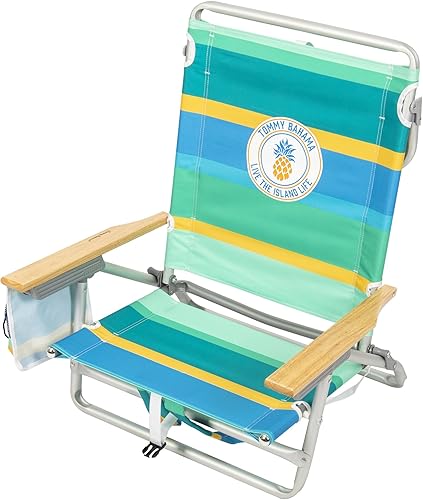 Miniatura 11 de Tommy Bahama Mochila clásica plana de 5 posiciones y soporte para tazas, silla de playa plegable portátil para bronceado, paquete de 2, rayas