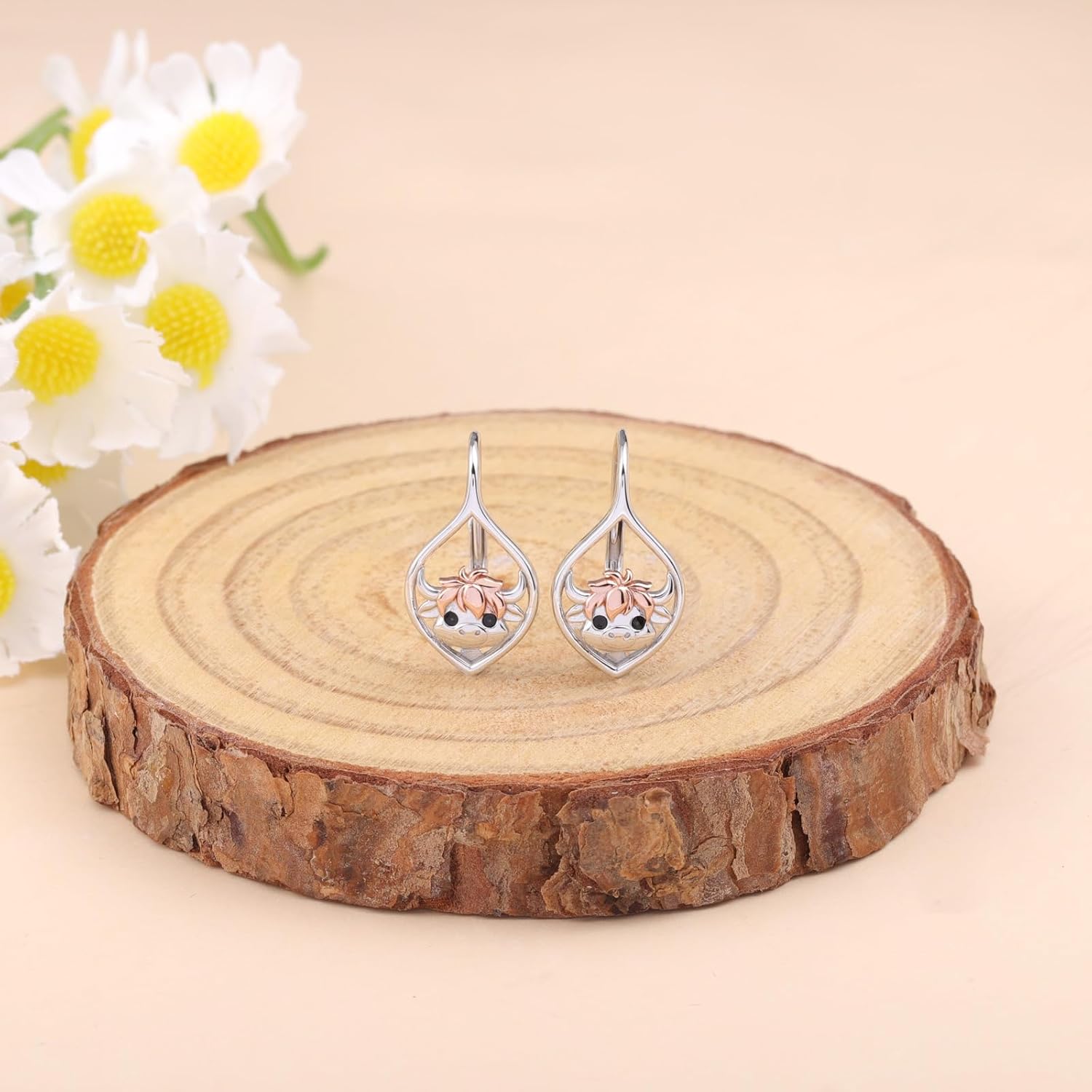 Highland Cow Earrings for Women - 925 Sterling Silver Cute Animal Dangle Leverback Earrings Hypoallergenic Highland Cow Print Jewelry Gift Unique Cowgirl Jewelry Highland Cows Gifts - Image 3