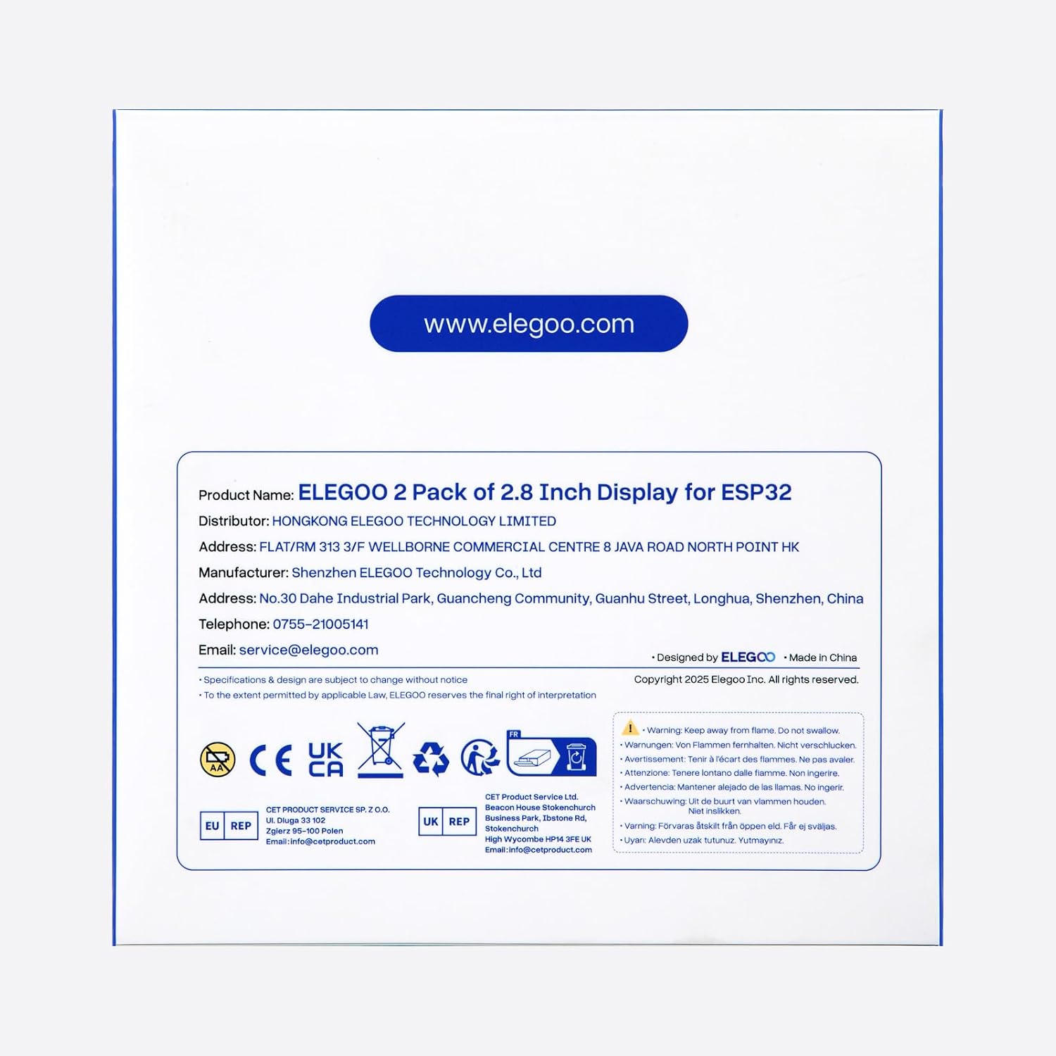 ELEGOO 2-Pack ESP-32 2.8 Inch Touch Screen Display with Acrylic Protector for Projects LCD Screen