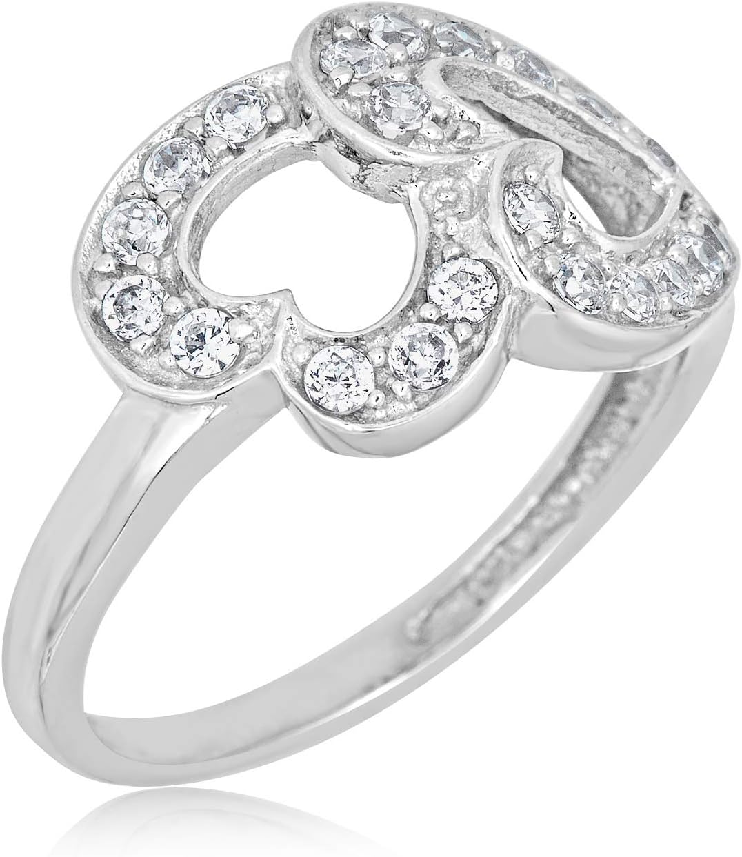 AVORA 10K White Gold Simulated Diamond CZ Double Heart Fashion Ring