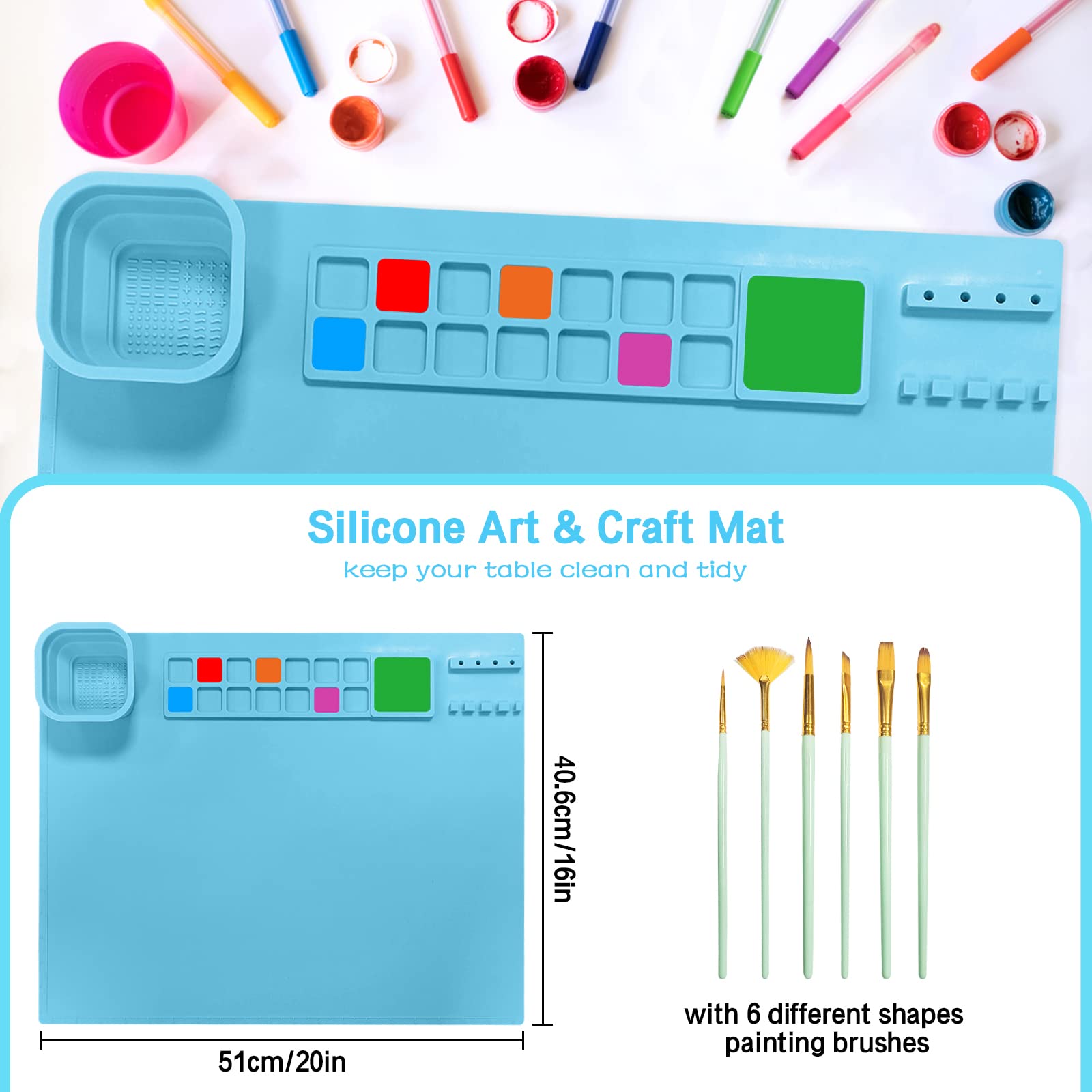 Karriter 1 tappetino in silicone per colata in resina, antiaderente, con taglio di pulizia, per pittura a olio, arte (blu