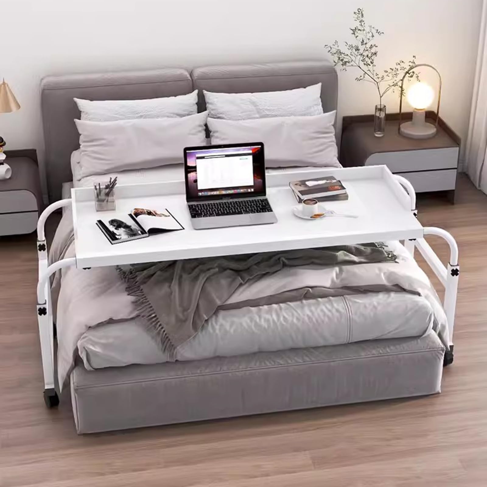 Table d'ordinateur avec roulettes et plateau médical ajustable pour lit et canapé