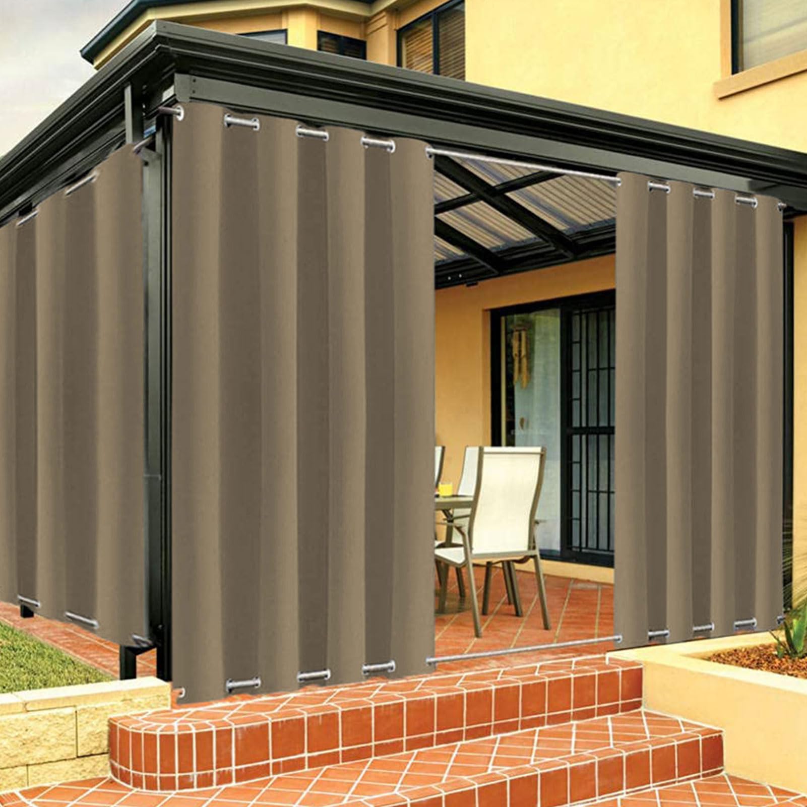 FicaRico Outdoor Waterproof Gazebo Curtains for Patio, Windproof With Grommets on Top and Bottom, Sun Blocking for Pergola, Backyard | 1 Panel, W59 xH65, Brown