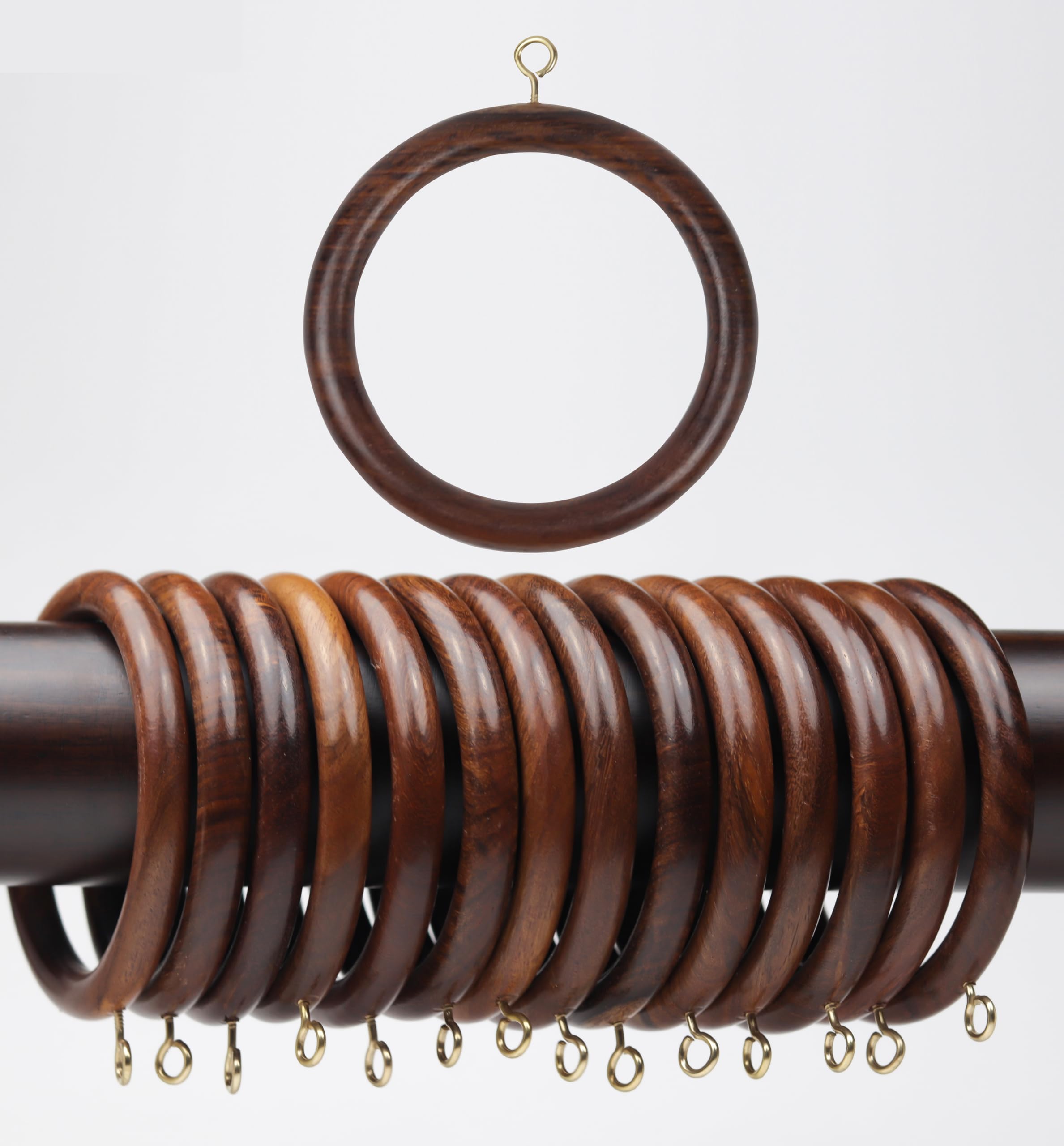 Wooden Curtain Rod Rings, Drapery Rod Rings for 1-1.5 inch Rod Pole, Natural Rosewood (12, 2.7 INCH Inner Dia)