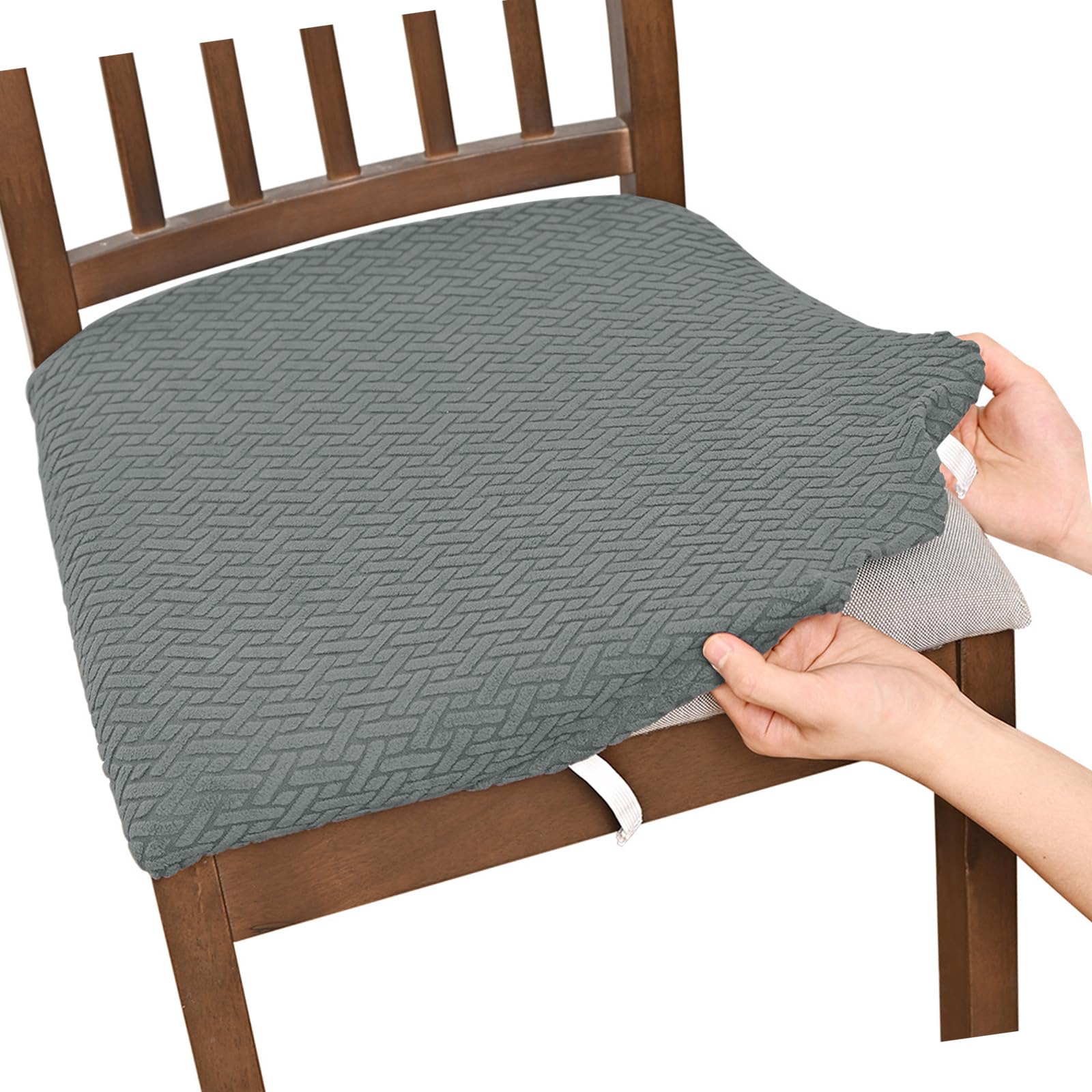 Tsophreniq Light Grey Stripeds Grids Stretchable Stool Chair Covers Elegant Seats Slipcover For Kitchen And Banquets Seating Fitted Chair Protectors