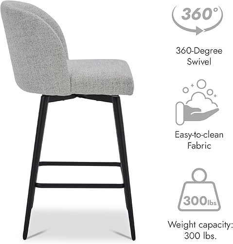 Miniatura 67 de Watson & Whitely Juego de 2 taburetes de bar tapizados giratorios de 360° con respaldos y patas de metal, altura del asiento de 26 pulgadas de alto,