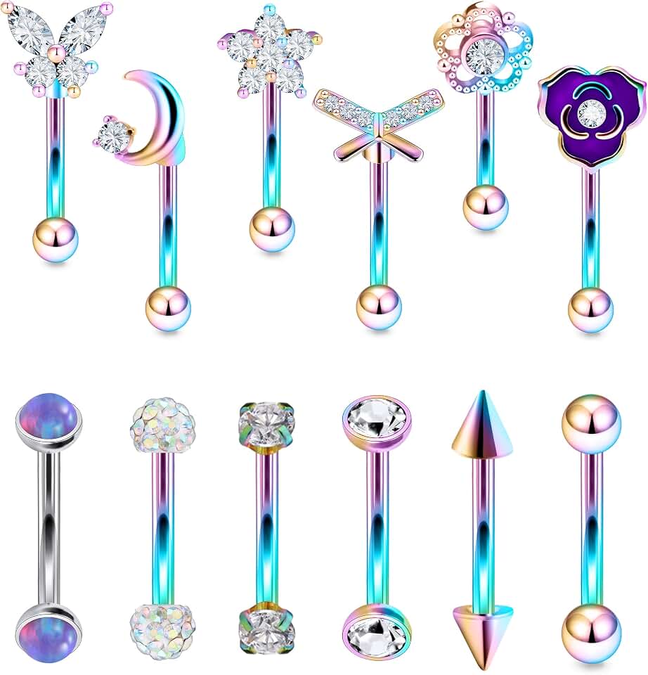 Vsnnsns Rook Daith Piercing Jewelry 16G Stainless Surgical Steel Curved Barbell Eyebrow Rings Vertical Labret Lip Piercing Jewelry Rook Daith Earrings for Women Men 6MM 8MM 10MM Hypoallergenic