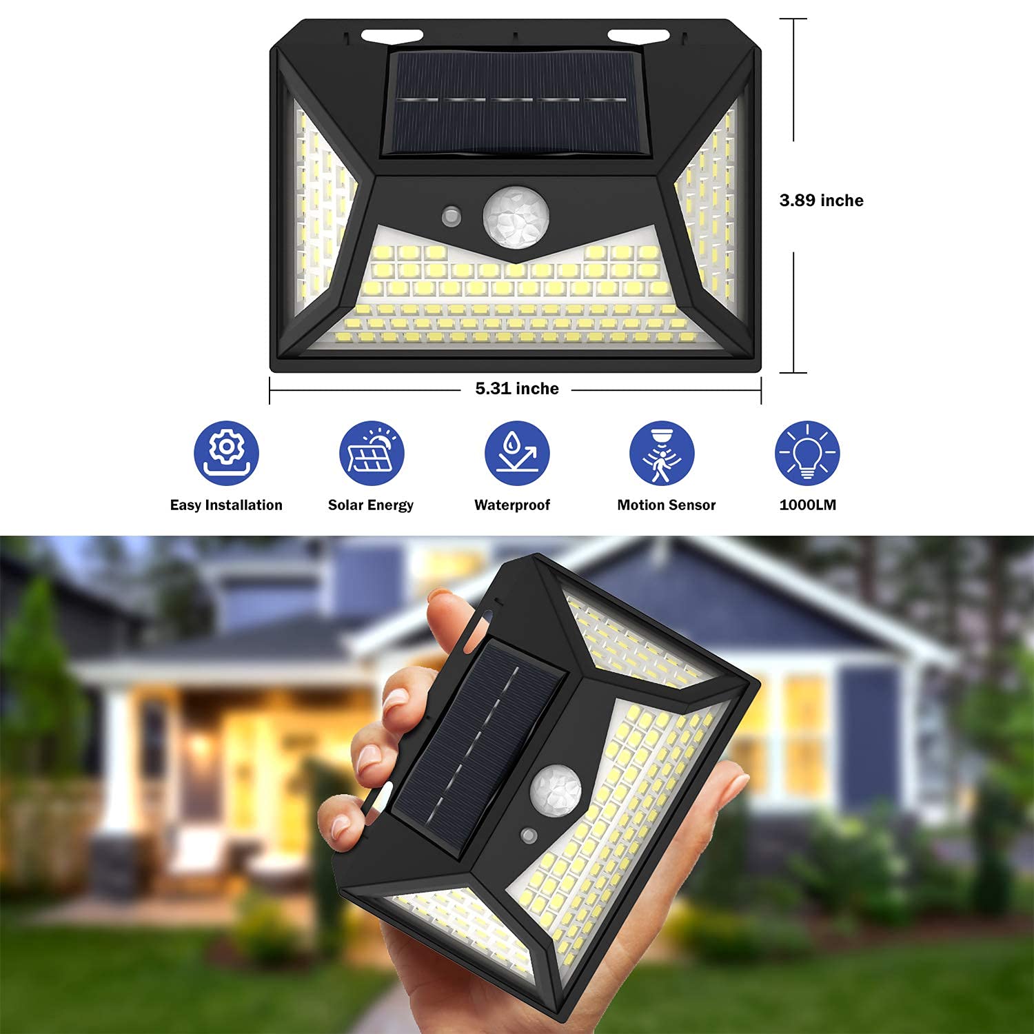 Lampa solarna do użytku na zewnątrz, 118 diod LED, czujnik ruchu, do użytku na zewnątrz, 2000 mAh, solarna lampa zewnętrzna z czujnikiem ruchu, wodoszczelna lampa ścienna, solarna lampa zewnętrzna, lampa solarna do ogrodu, 4 sztuki
