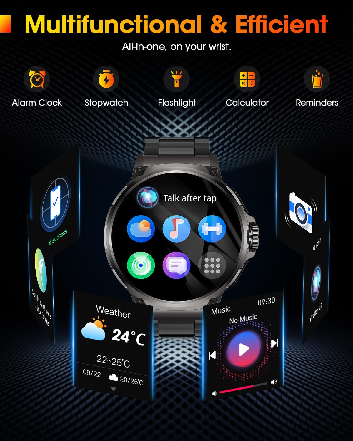 Reloj Inteligente Hombre con 1000mAh Batería, 1.92" AMOLED, 5ATM Impermeable Smartwatch Militar con Llamadas, 120+ Modos Deportivos, 24/7 Pulsómetro/Sueño/Podómetro Pulsera Actividad Android iOS Negro