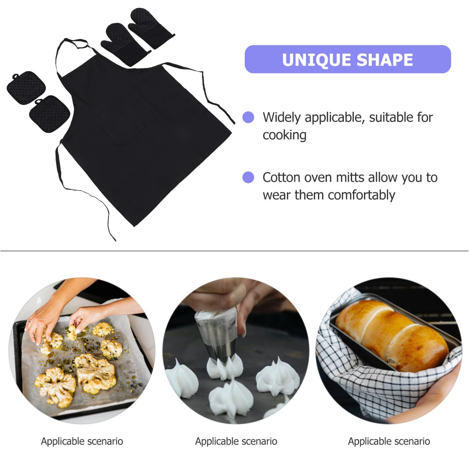 Set da Cucina Presine Antiscivolo 5 Pezzi in Cotone e Silicone Grembiule Regolabile, Guanti da Forno Resistenti al Calore per Cucinare e Cuocere al Forno