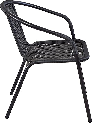 Miniatura 20 de BTEXPERT Vidrio templado de 28 pulgadas para interiores y exteriores, borde negro + 2 pilas de restaurante, 2 sillas de ratán con una mesa cuadrada