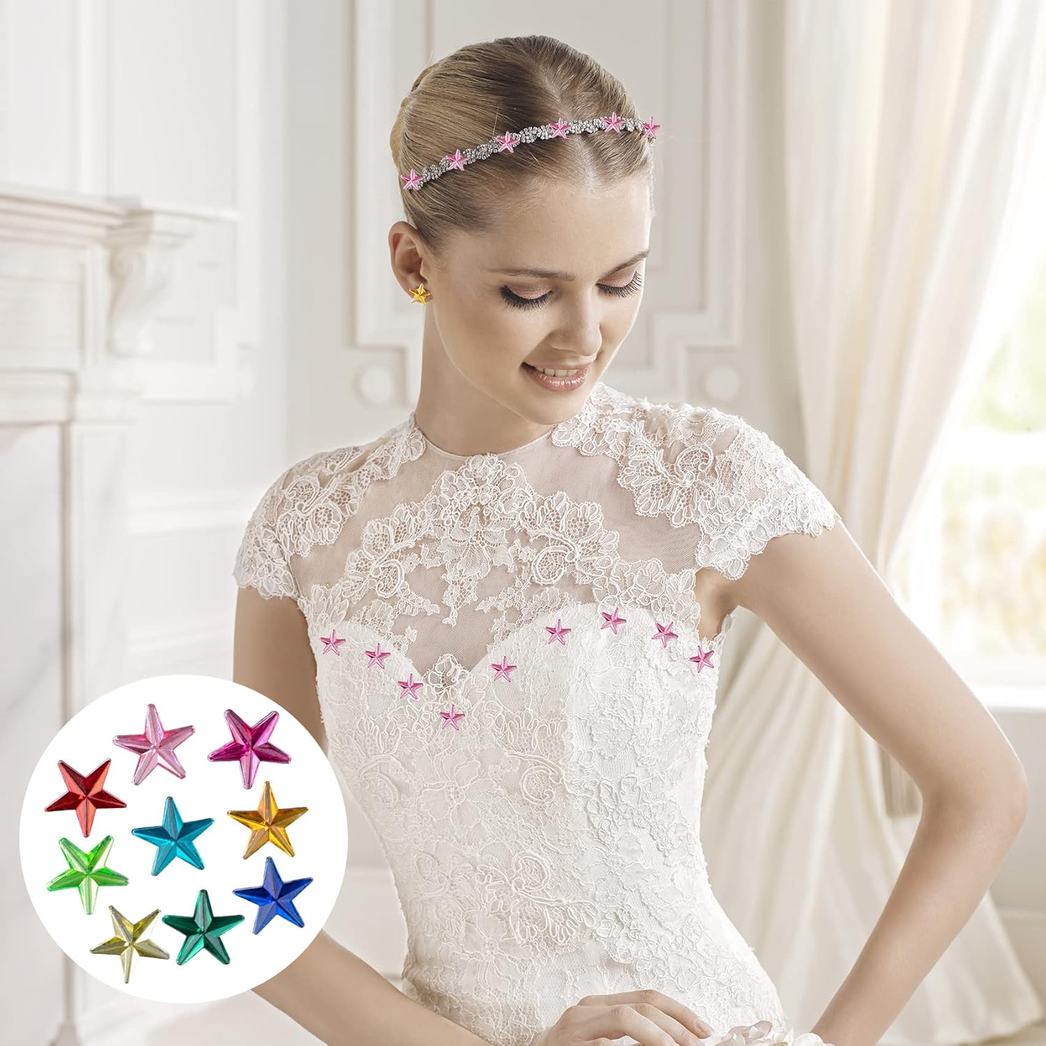 OIIKI 2000PCS 10mm Acrylic Rhinestone Star Embellishments, Mixed-Color Flatback Plastic Crystal Gem Stars, Christmas Decoration DIY Crafts for Making Jewelry, Earring, Necklace, Clothes (0.39in) - Image 6