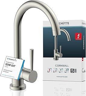 SCHÜTTE 79129 CORNWALL Küchenarmatur Niederdruck, Spültischarmatur mit hohem Auslauf, Einhebelmischer, energiesparend, 360 ° schwenkbar, Wasserhahn Küche, Armatur Spüle, Edelstahl