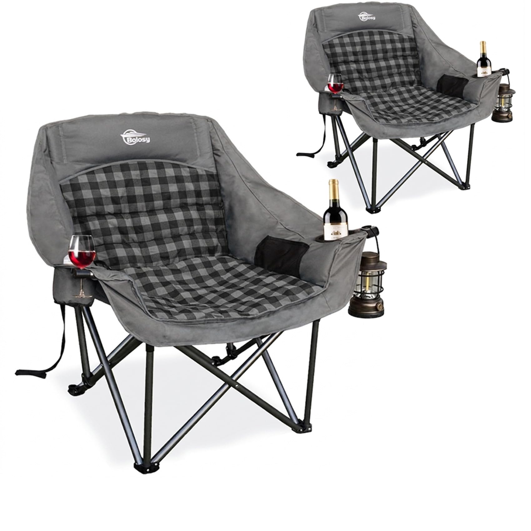 View 1 of 2 Pack Oversized Camping Chairs for Adults Heavy Duty Padded Lawn Chair