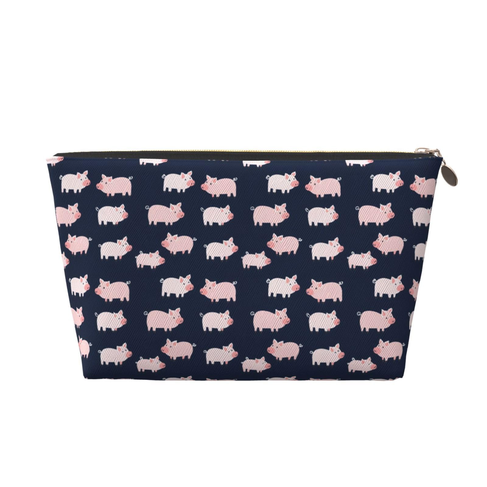 Cute Cartoon Pig Print Makeup Bag, Cosmetic Travel Toiletry Bag for Women, Cute Leather Makeup Pouch Organizer