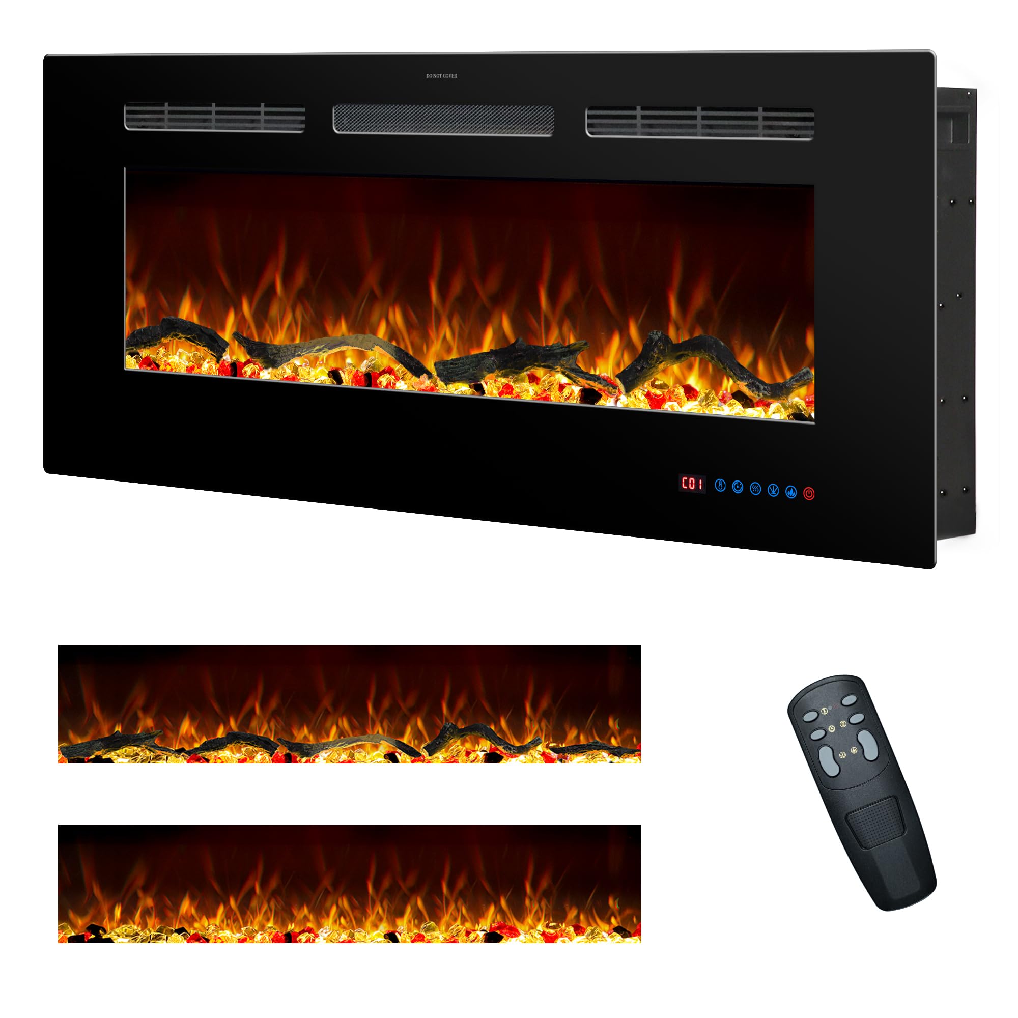 Rodalflame 42 Inches Electric Fireplace Inserts, Recessed and Wall Mounted Fireplace Heater for Indoor Use with Remote Control, 13 Color Flames with