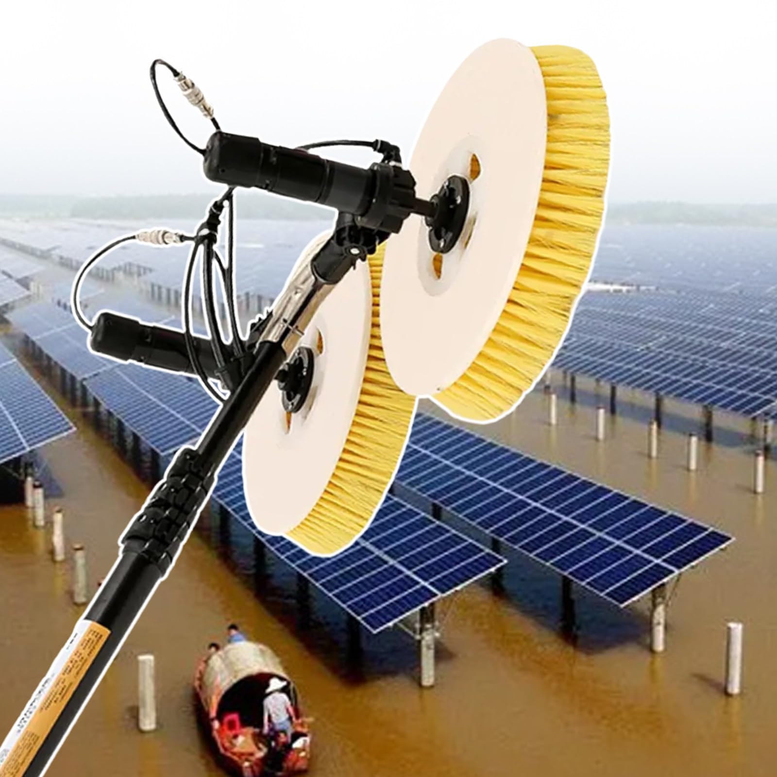 AYCDL Solar Panel Cleaning Machine, 60cm Roller Brush Head, 24ft Water Fed Pole Kit, for Photovoltaic Panel Cleaning,Battery