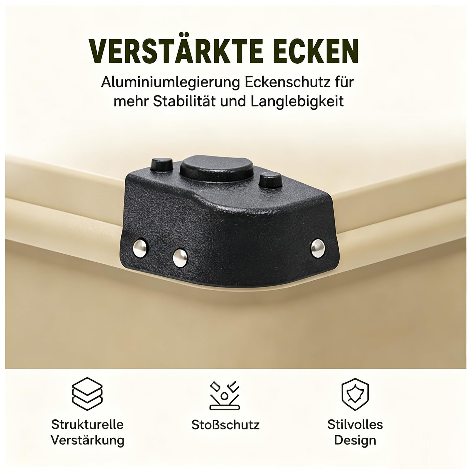 Aluminium Aufbewahrungsbox 30L/50L Wasserdicht mit Deckel, Transportbox mit Gummidichtung, Alubox, Aluminium Box mit verstärkten Ecken & Griffen für Camping Outdoor Reisen (50L Khaki)