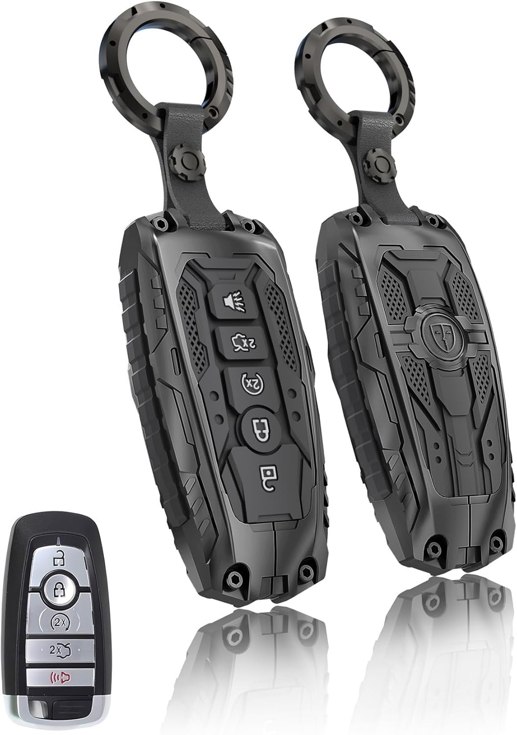 Heavy Key Fob Cover for Ford, Key Fob Case Protector Accessories Fits for Ford 2018-2024 Explorer Edge Bronco F-150 Fusion Maverick Mustang Escape Ranger F250 Expedition Transit (3 Buttton-Silver)