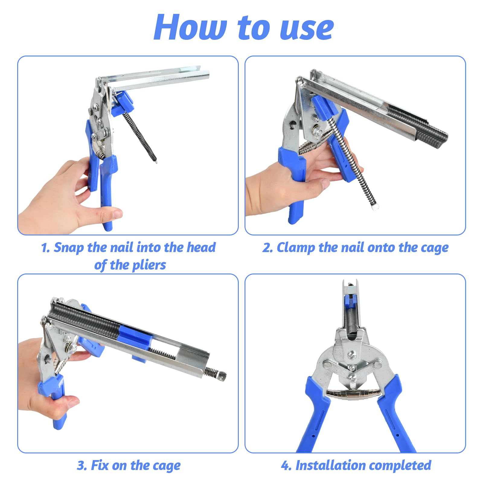 Alicates para Cercas con Mango de Plástico, Tenaza de Anillo con 600 M Clavos, Ideal para Jaulas de Conejos, Gallinas, Mantenimiento, Herramienta Manual para Soldar