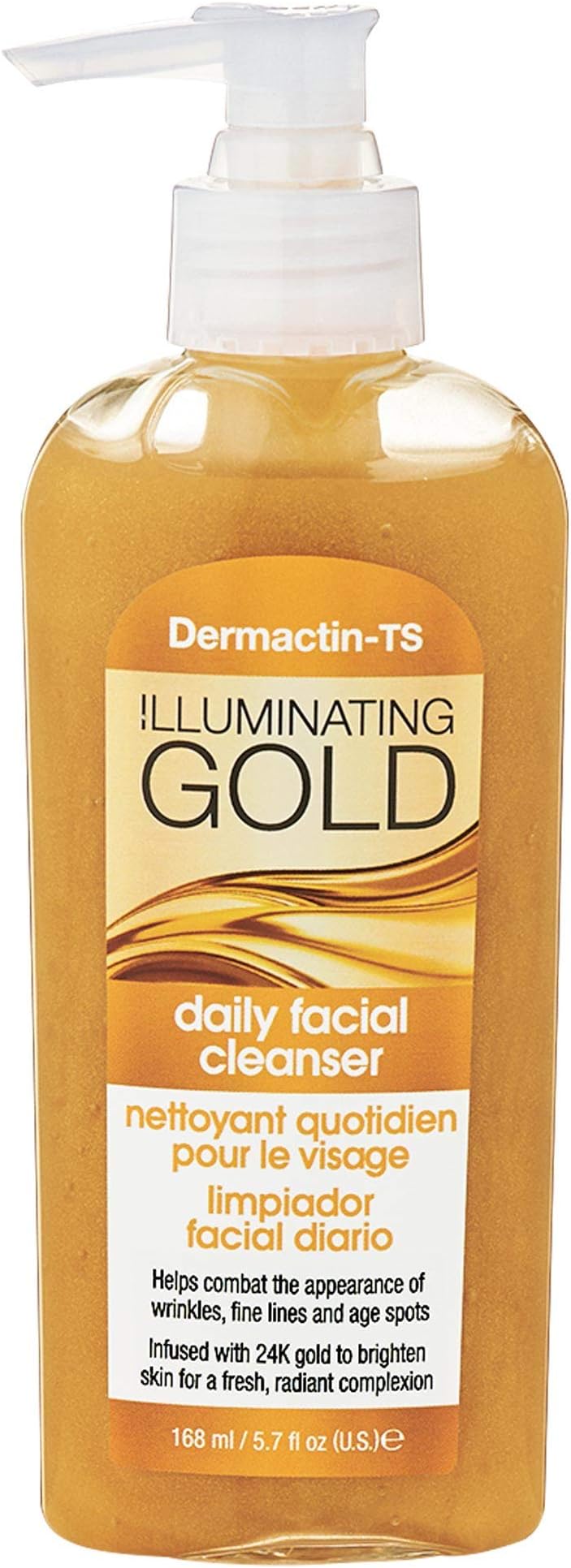 DermactinTS Daily Facial Cleanser Illuminating Gold, Anti-Aging, Combats Wrinkles, Lines & Age-Spots, Slows Collagen Depletion, Improves Skin Elasticity, Refreshing & Makeup Remover 175 ml