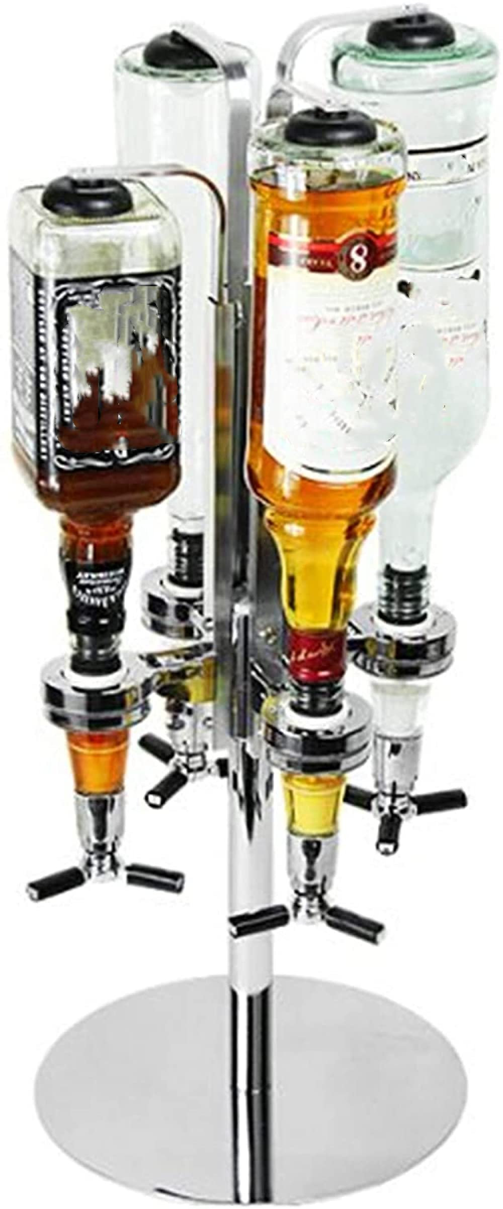 BERTY·PUYI creatività Distributore Rotante di Vino Rosso e Vino Bianco, Portabottiglie Verticale Torre della Birra a 4 Teste per la Famiglia, la Festa, Il Bar